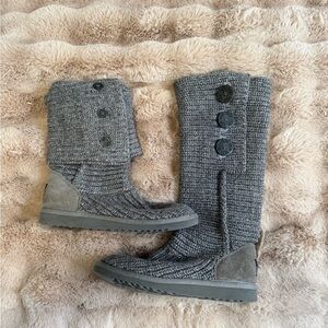 UGG Charcoal Knit Boots with Button Accents US 6